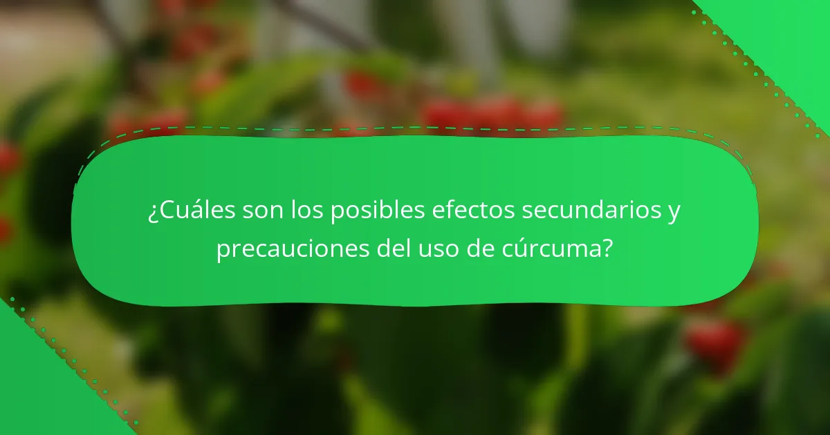 ¿Cuáles son los posibles efectos secundarios y precauciones del uso de cúrcuma?
